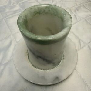 Stone fairy lamp candle holder with Green Accents